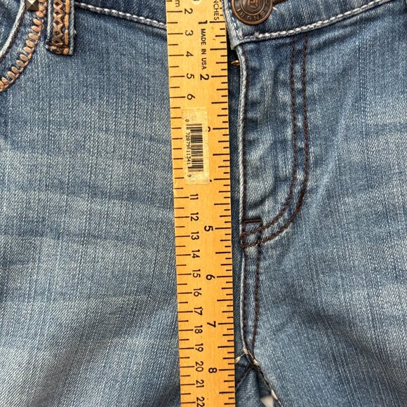 Petrol Distressed Denim Jeans 29x34 bootcut flare Low Rise Size 8 - Picture 10 of 16
